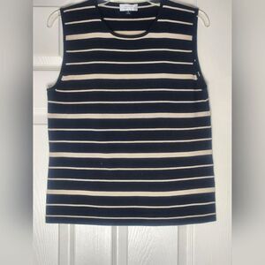 Tahari Arthur Levine 14 Stripped Black Beige Knit SILK Blend Slvlss Women Top